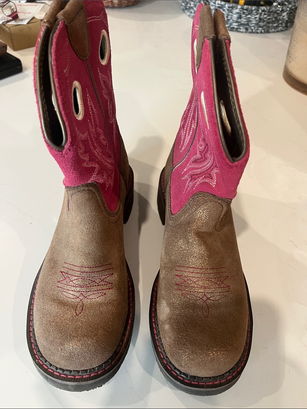 Ariat Brown Foot Pink Shaft Women's Western Pull-On Boots